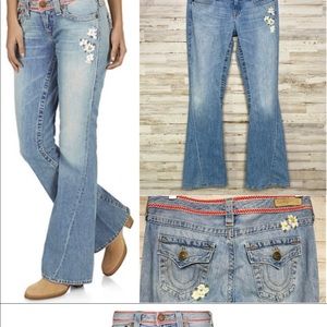 True Religion Joey Flower Child in Madame Mystery Flare Embroidered Jeans 28